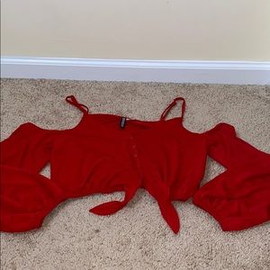 Off the Shoulder Tie in the Front Crop Top